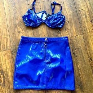 Faux leather two piece skirt set